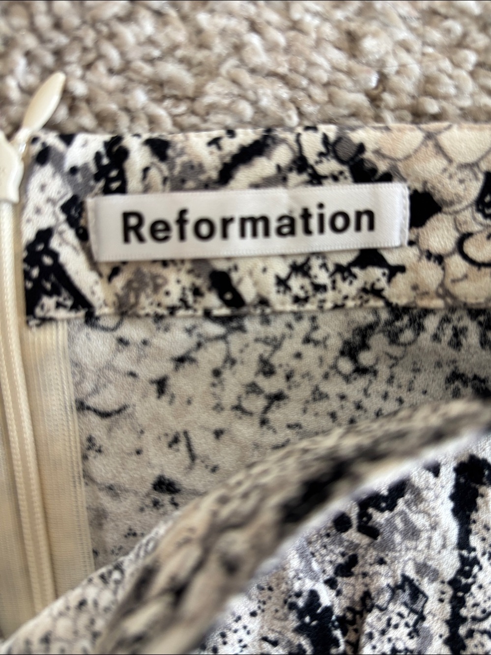 Reformation Black and Cream Snakeskin-Print Skirt